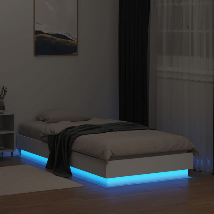 Bed Frame without Mattress with LED Lights White 75x190 cm Small Single