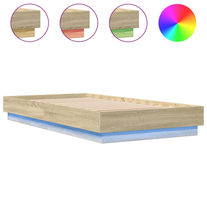 Bed Frame without Mattress with LED Lights Sonoma Oak 75x190 cm Small Single