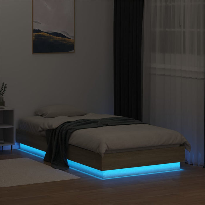 Bed Frame without Mattress with LED Lights Sonoma Oak 75x190 cm Small Single