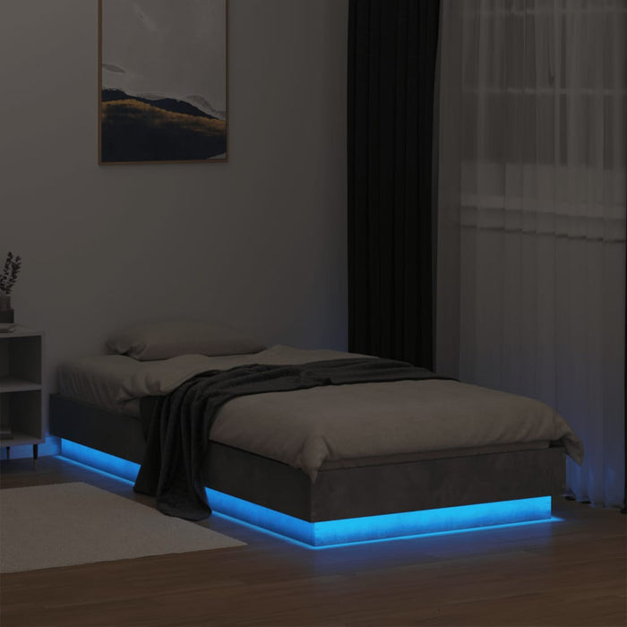 Bed Frame without Mattress with LED Lights Concrete Grey 75x190 cm Small Single