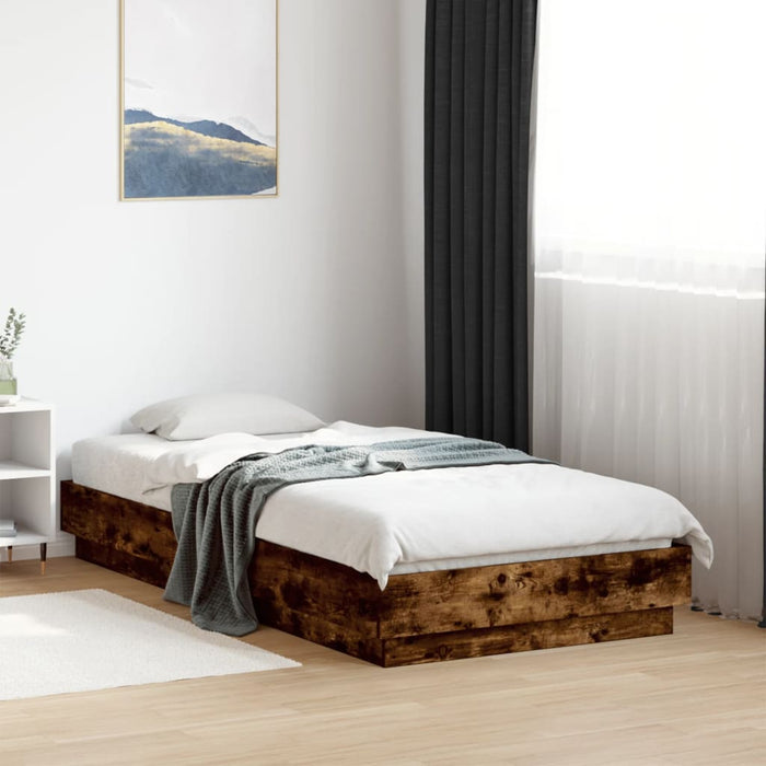 Bed Frame without Mattress with LED Lights Smoked Oak 75x190 cm Small Single