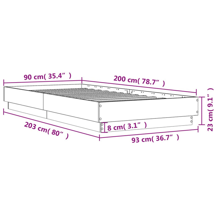 Cadru Pat fără Saltea Alb 90x200 cm Lemn de Combustie