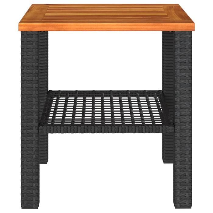 Garden Table Black 40x40x42 cm Poly Rattan Acacia Wood