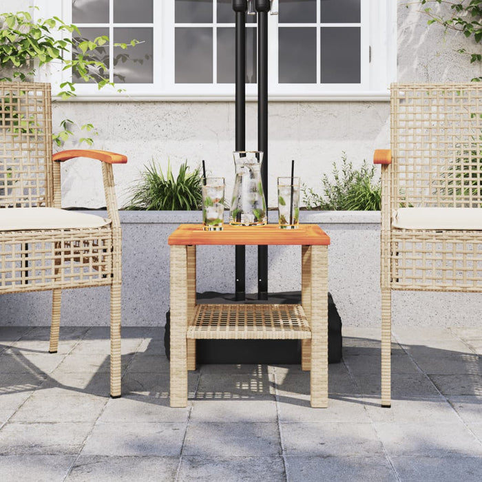 Garden Table Beige 40x40x42 cm Poly Rattan Acacia Wood