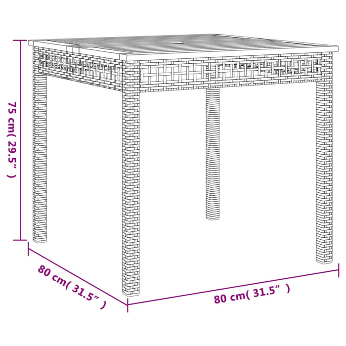 Garden Table Black 80x80x75 cm Poly Rattan Acacia Wood