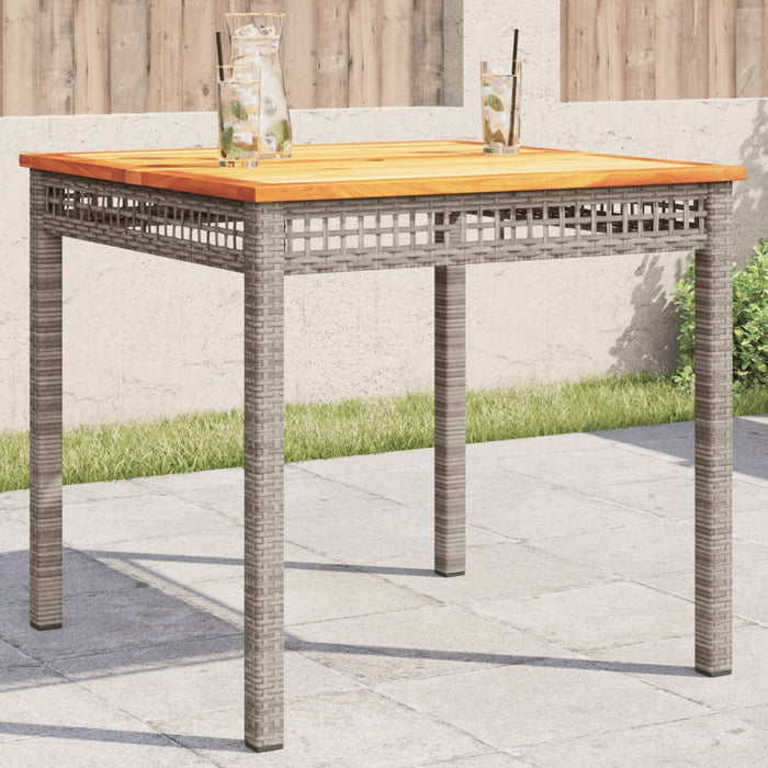 Garden Table Grey 80x80x74 cm Poly Rattan Acacia Wood