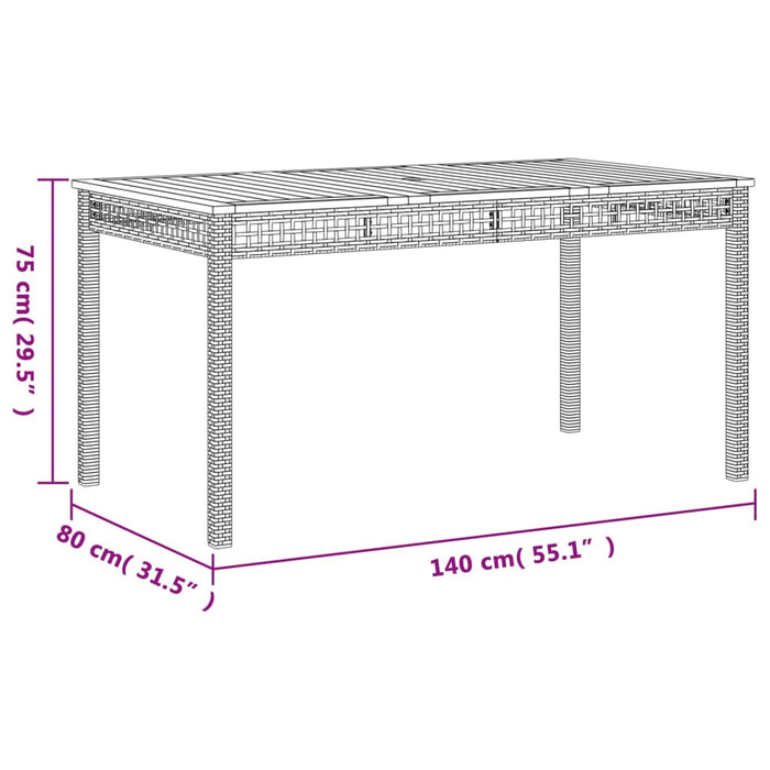 Garden Table Grey 140x80x75 cm Poly Rattan Acacia Wood