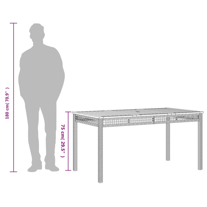 Garden Table Grey 140x80x75 cm Poly Rattan Acacia Wood