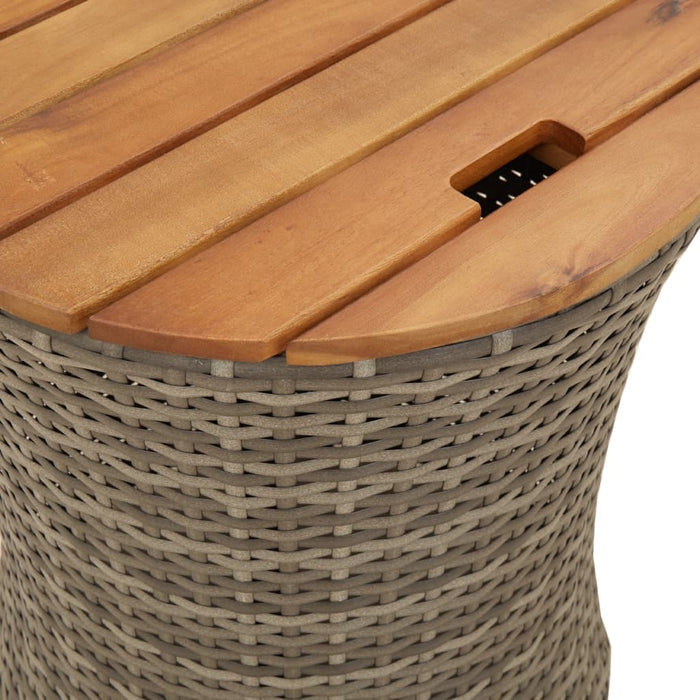 Garden Side Tables 2 pcs with Wooden Top Grey Poly Rattan