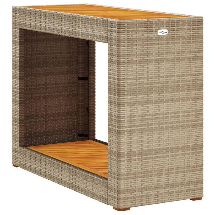 Garden Side Table with Wooden Top Beige 100x40x75 cm Poly Rattan