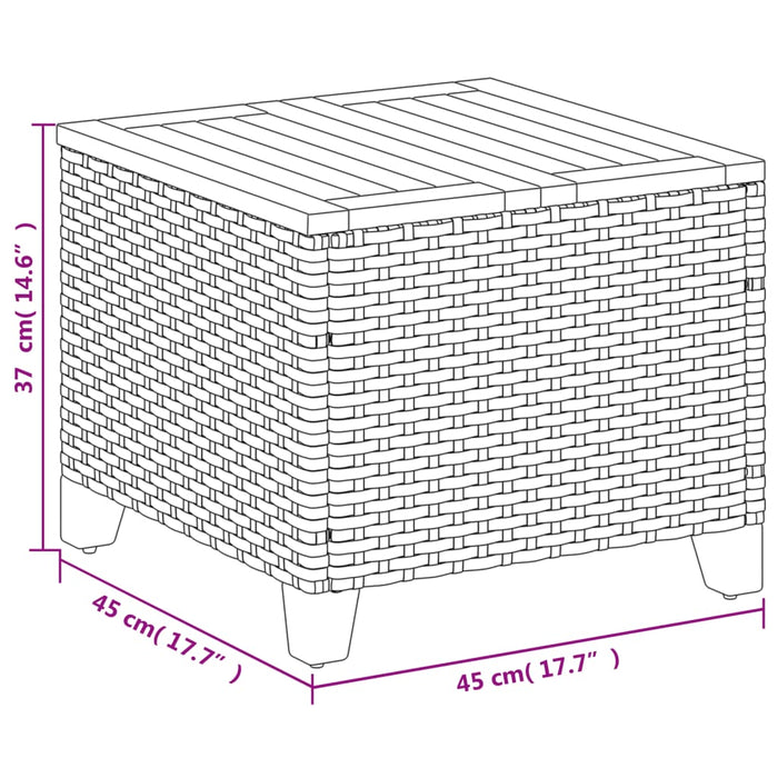 Garden Table Beige 45x45x37 cm Poly Rattan Acacia Wood