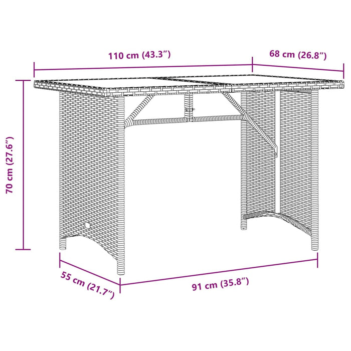 Garden Table with Glass Top Beige 110x68x70 cm Poly Rattan