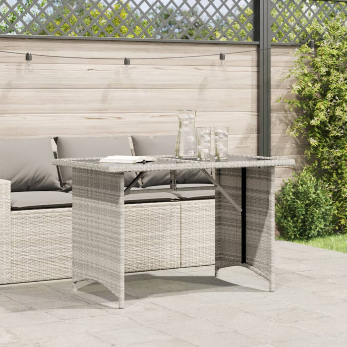 Garden Table with Glass Top Light Grey 110x68x70 cm Poly Rattan