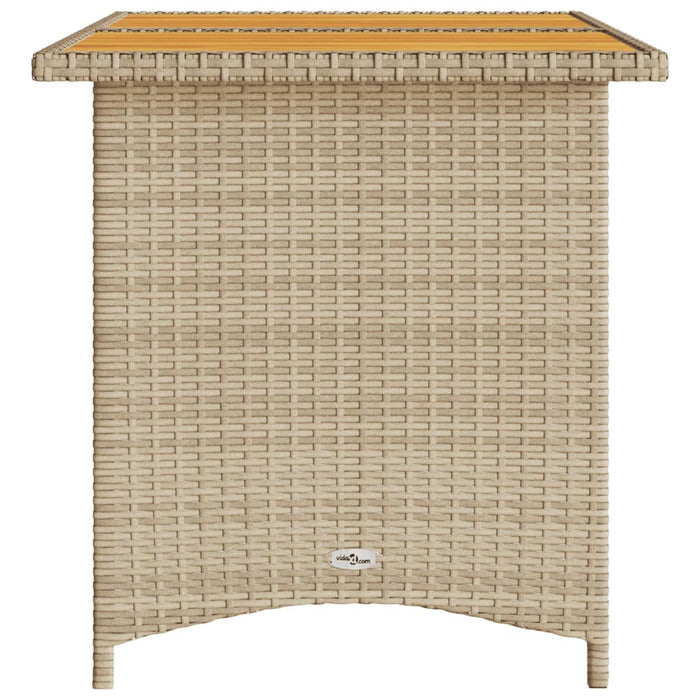 Garden Table with Wooden Top Beige 110x68x70 cm Poly Rattan