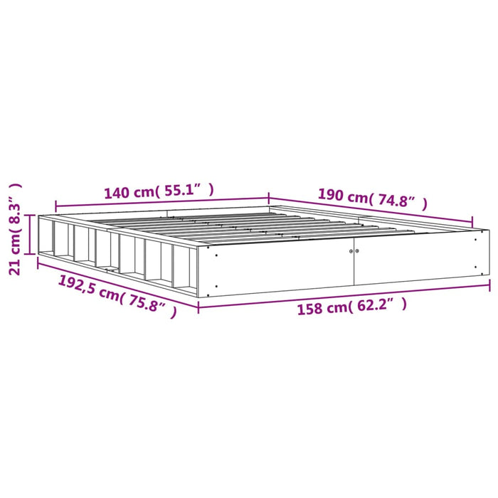 Bed Frame without Mattress Wax Brown 140x190 cm Solid Wood Pine