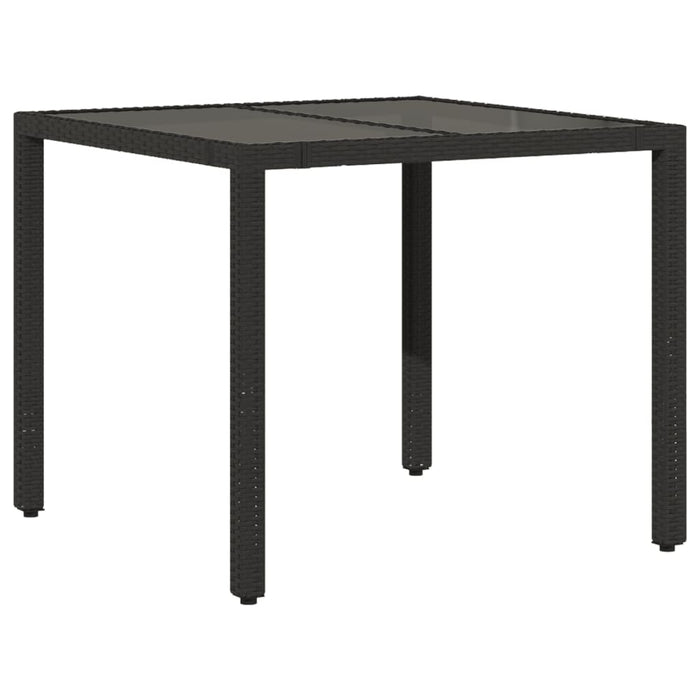 Garden Table with Glass Top Black 90x90x75 cm Poly Rattan