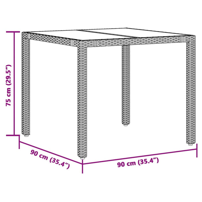 Garden Table with Glass Top Black 90x90x75 cm Poly Rattan