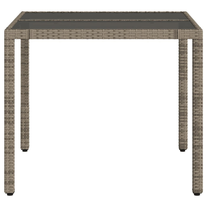 Garden Table with Glass Top Grey 90x90x75 cm Poly Rattan