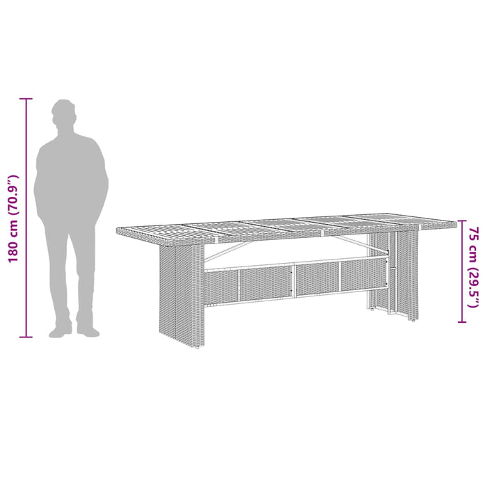 Garden Table with Acacia Wood Top Grey 240x90x75 cm Poly Rattan