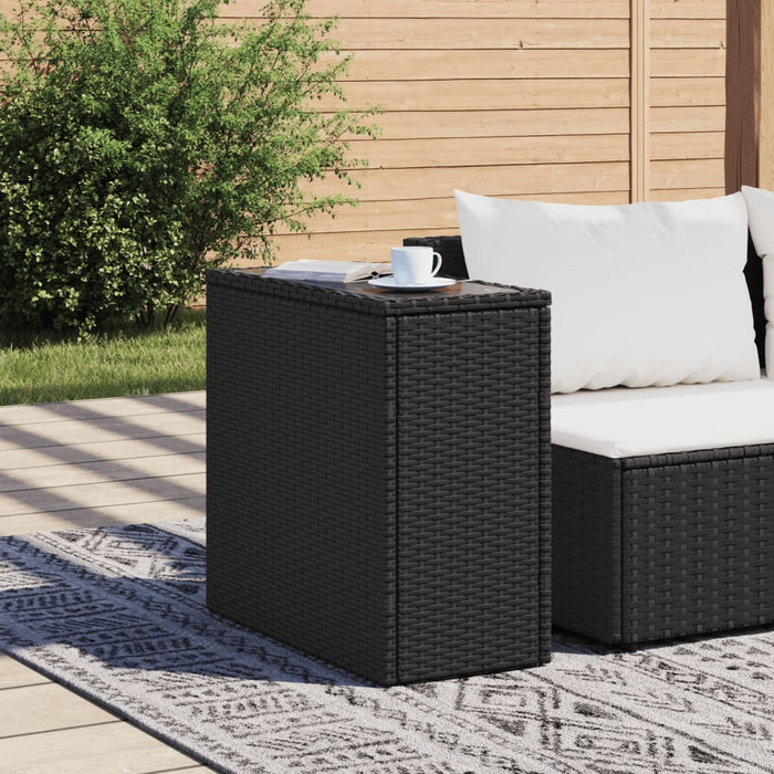 Garden Side Table with Glass Top Black 58x27.5x55 cm Poly Rattan