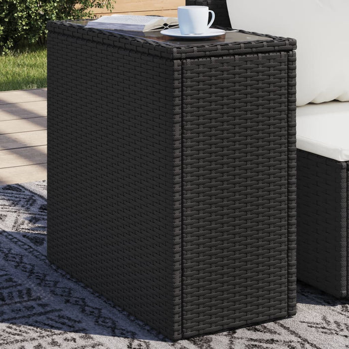 Garden Side Table with Glass Top Black 58x27.5x55 cm Poly Rattan