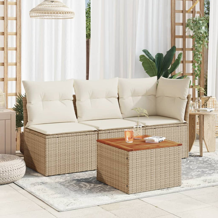 Garden Table Beige 55x55x37 cm Poly Rattan and Acacia Wood