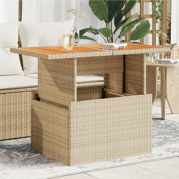 Garden Table Beige 100x55x73 cm Poly Rattan and Acacia Wood