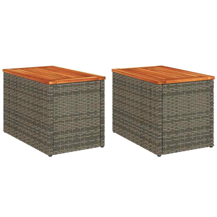 Garden Side Tables 2pcs Grey 55x34x37cm Poly Rattan Solid Wood