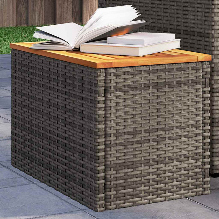 Garden Side Tables 2pcs Grey 55x34x37cm Poly Rattan Solid Wood