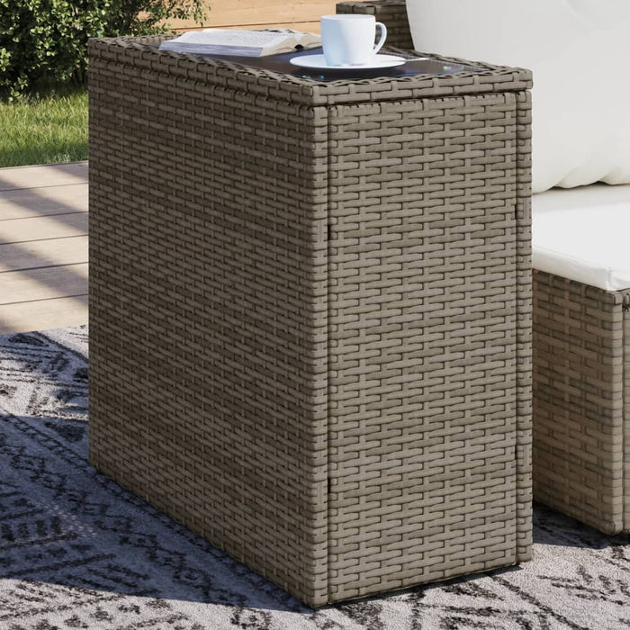 Garden Side Table with Glass Top Grey 58x27.5x55 cm Poly Rattan