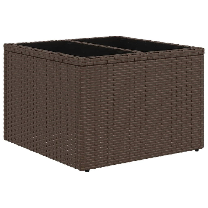 Garden Table with Glass Top Brown 55x55x37 cm Poly Rattan