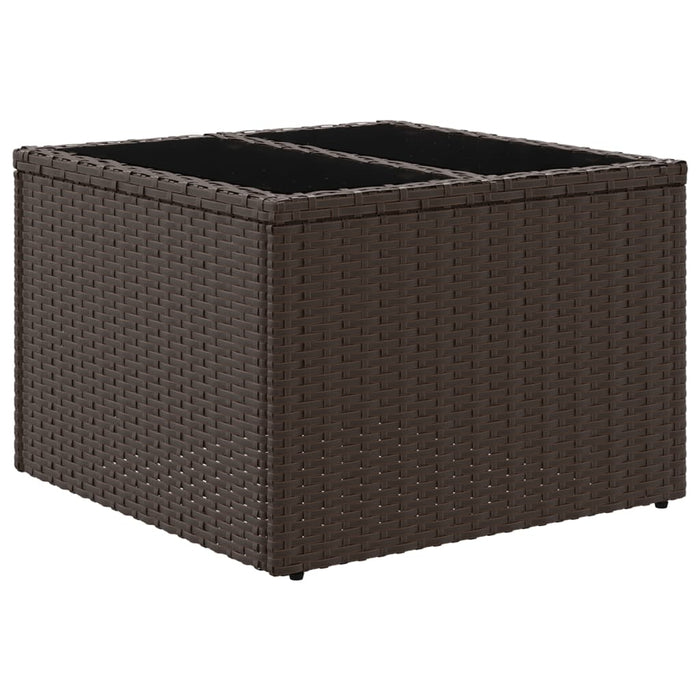 Garden Table with Glass Top Brown 55x55x37 cm Poly Rattan