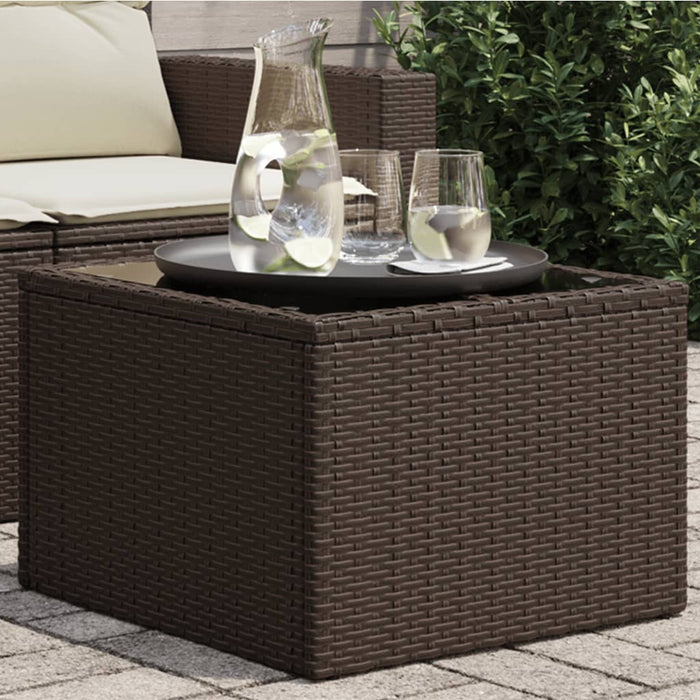 Garden Table with Glass Top Brown 55x55x37 cm Poly Rattan