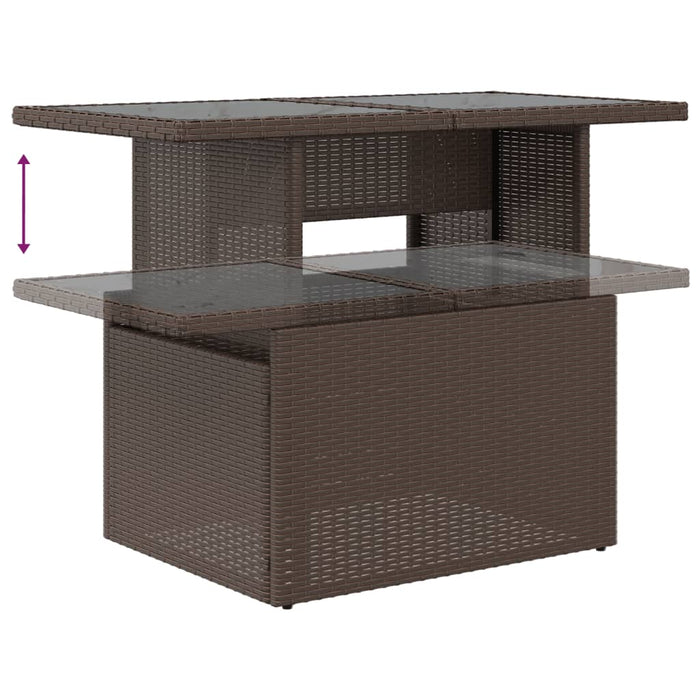 Garden Table with Glass Top Brown 100x55x73 cm Poly Rattan