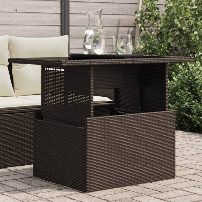 Garden Table with Glass Top Brown 100x55x73 cm Poly Rattan