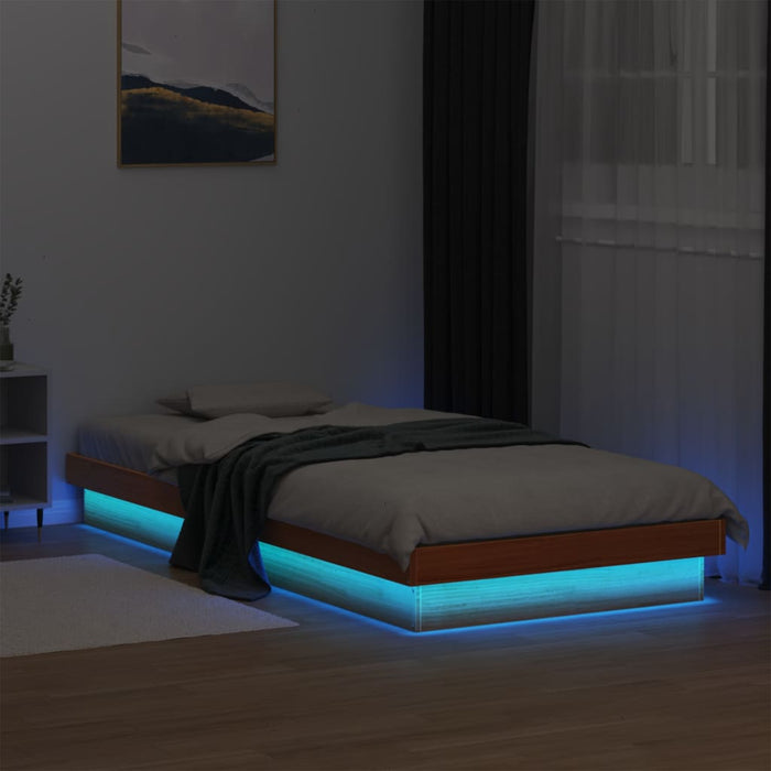 LED Bed Frame without Mattress Wax Brown 90x200 cm Solid Wood