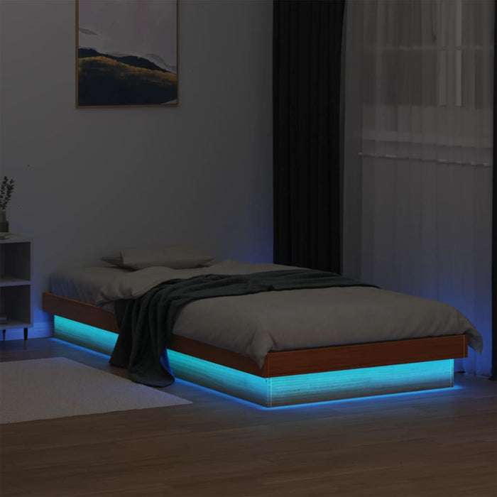 LED Bed Frame without Mattress Wax Brown 100x200 cm Solid Wood