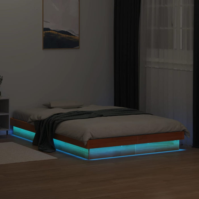 LED Bed Frame without Mattress Wax Brown 120x200 cm Solid Wood