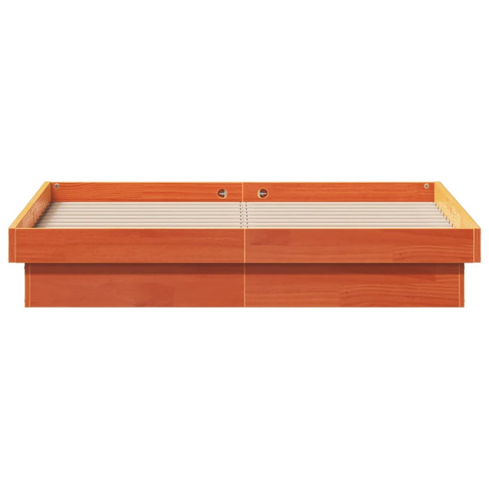 LED Bed Frame without Mattress Wax Brown 140x200 cm Solid Wood