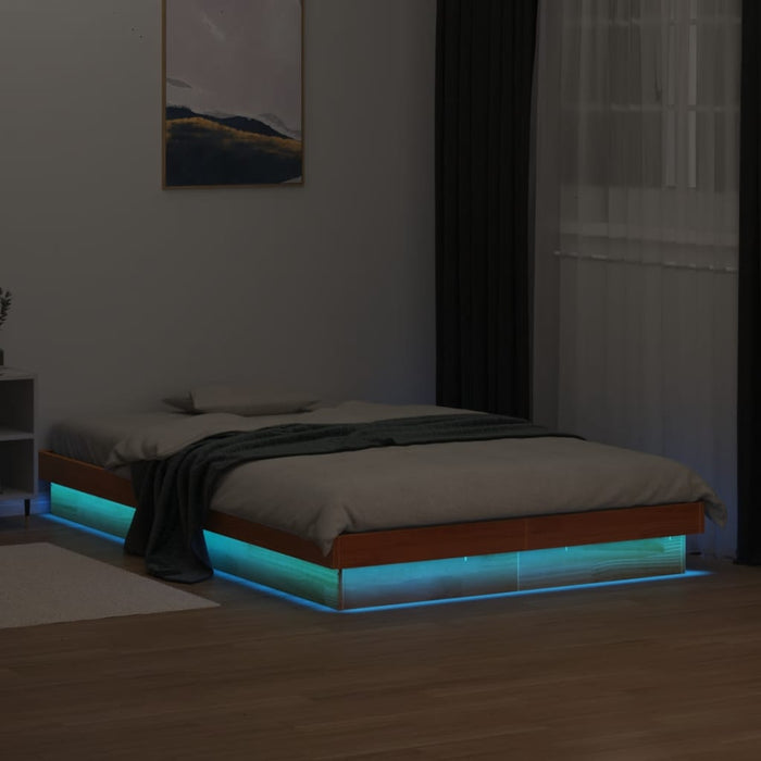 LED Bed Frame without Mattress Wax Brown 140x200 cm Solid Wood