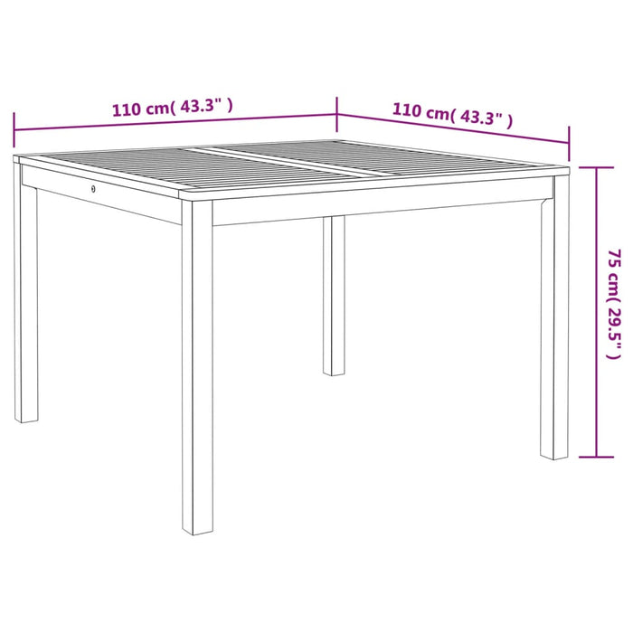 Garden Dining Table 110x110x75 cm Solid Wood Acacia