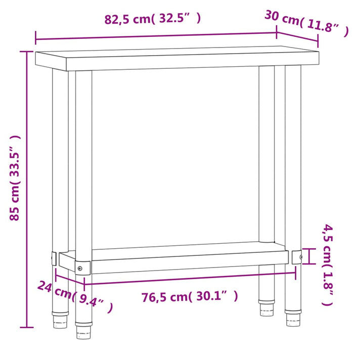 Kitchen Work Table 82.5x30x85 cm Stainless Steel