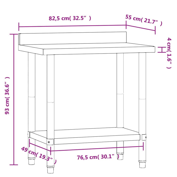 Kitchen Work Table with Backsplash 82.5x55x93 cm Stainless Steel