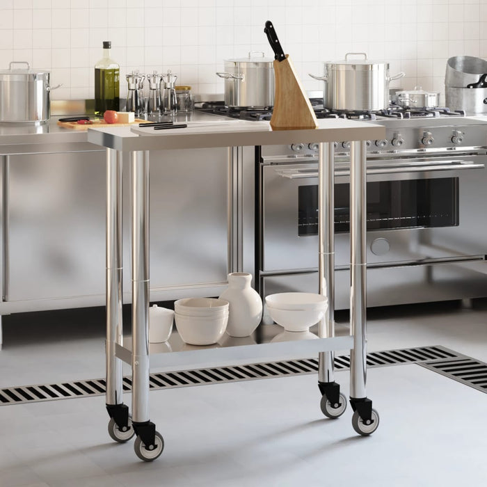 Kitchen Work Table with Wheels 82.5x30x85 cm Stainless Steel