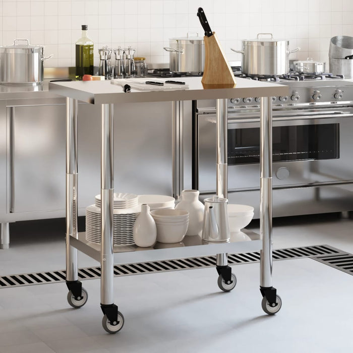 Kitchen Work Table with Wheels 82.5x55x85 cm Stainless Steel