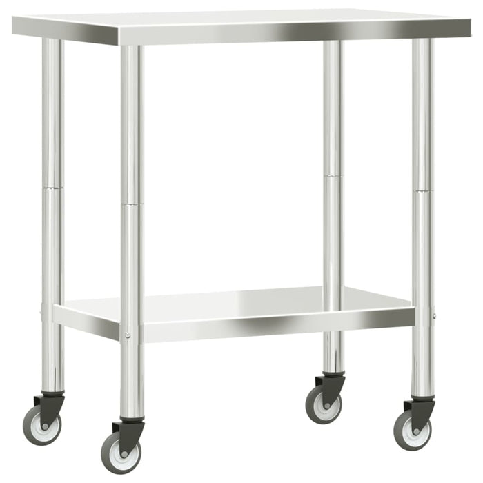 Kitchen Work Table with Wheels 82.5x55x85 cm Stainless Steel