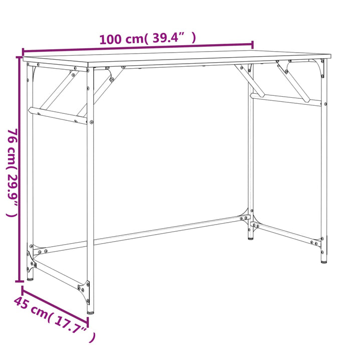 Birou negru 100x45x76 cm Lemn prelucrat și oțel vopsit cu pulbere