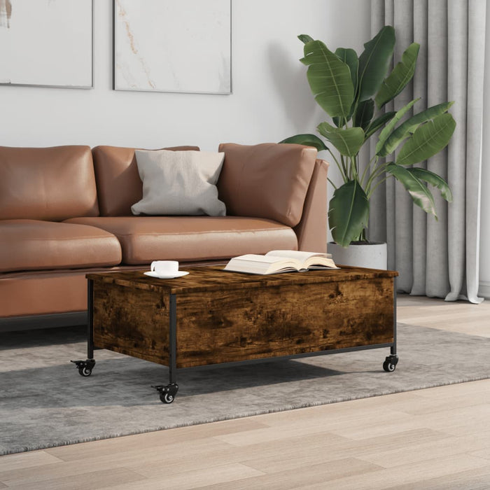 Coffee Table with Wheels Smoked Oak 91x55x34 cm Engineered Wood