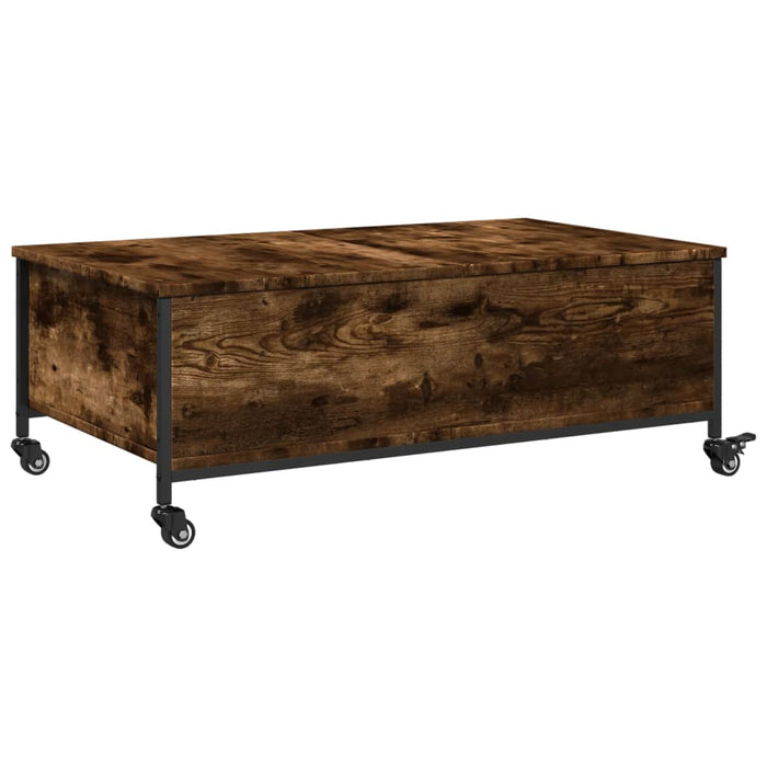 Coffee Table with Wheels Smoked Oak 91x55x34 cm Engineered Wood