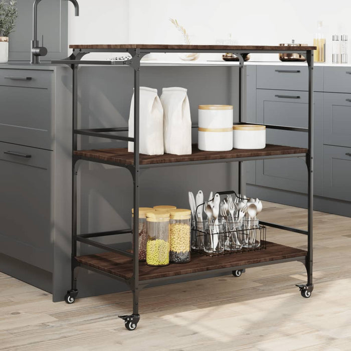 Kitchen Trolley Brown Oak 100.5x50x105 cm Engineered Wood